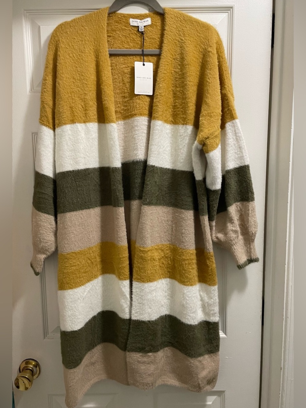 NWT Skies Are Blue Color Block Stripe Fuzzy Long Cardigan Duster Sweater Size 1X
